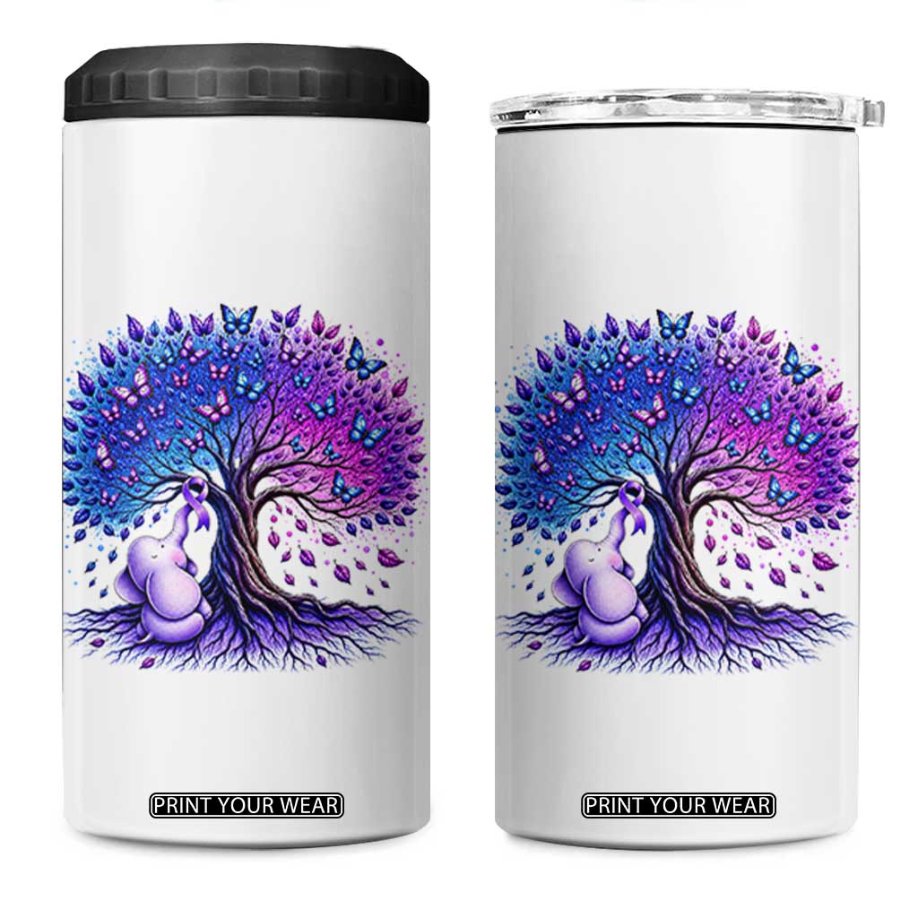 Purple Elephant Butterfly Ribbon 4 in 1 Can Cooler Tumbler Tree Of Life Alzheimers Support TS12 One Size: 16 oz White Print Your Wear