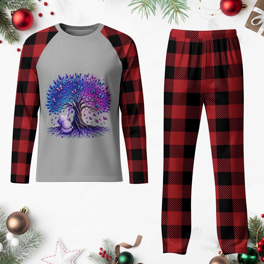 Purple Elephant Butterfly Ribbon Plaid Pajama Set Tree Of Life Alzheimers Support