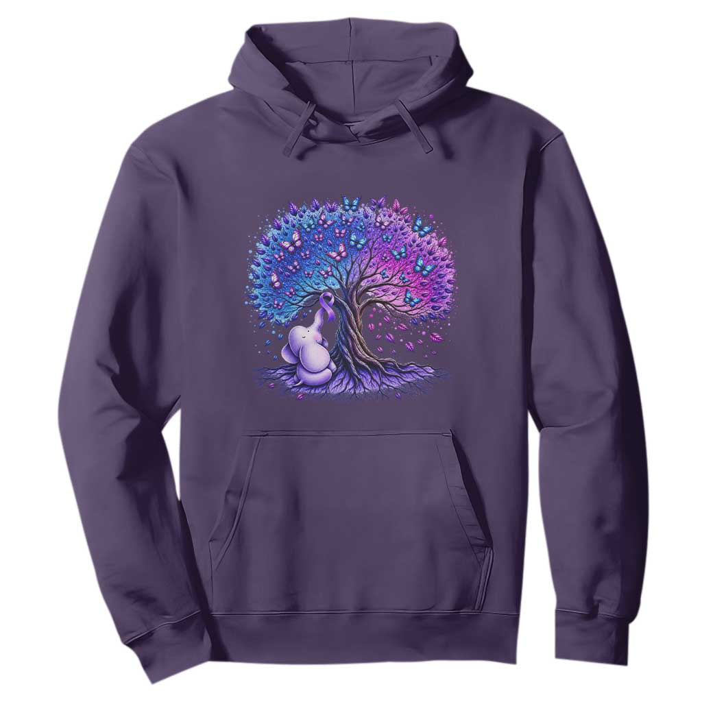 Purple Elephant Butterfly Ribbon Hoodie Tree Of Life Alzheimers Support TS12 Purple Print Your Wear