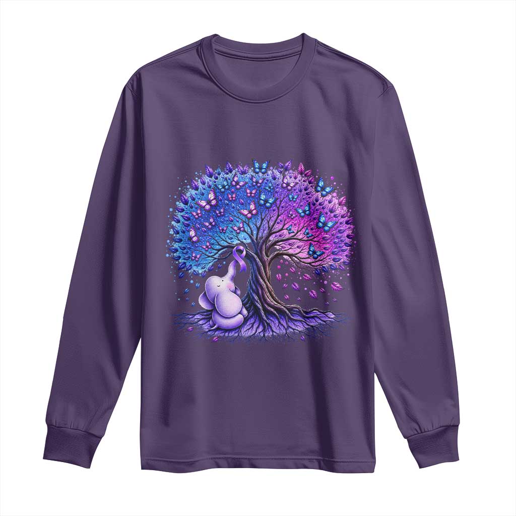 Purple Elephant Butterfly Ribbon Long Sleeve Shirt Tree Of Life Alzheimers Support TS12 Purple Print Your Wear