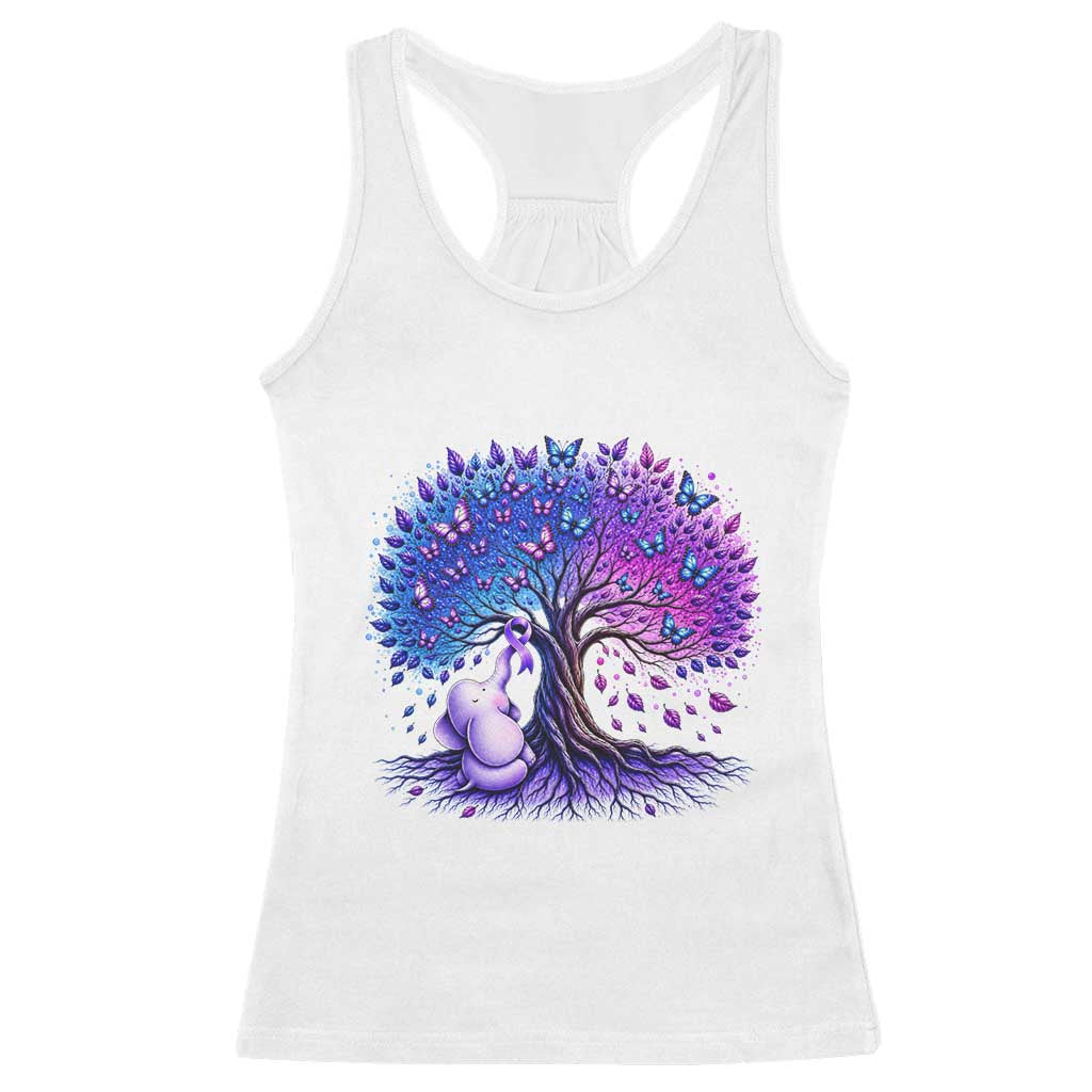 Purple Elephant Butterfly Ribbon Racerback Tank Top Tree Of Life Alzheimers Support