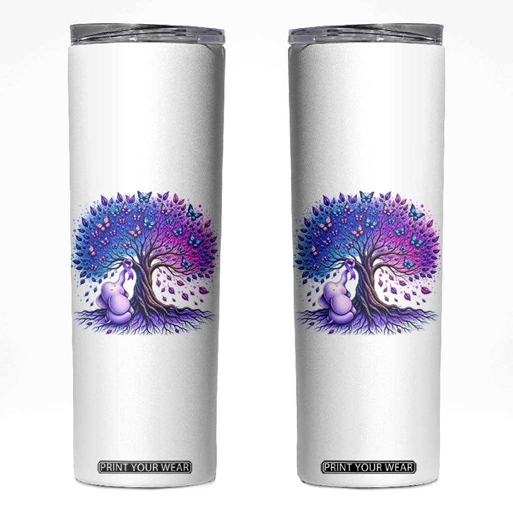 Purple Elephant Butterfly Ribbon Skinny Tumbler Tree Of Life Alzheimers Support TS12 White Print Your Wear