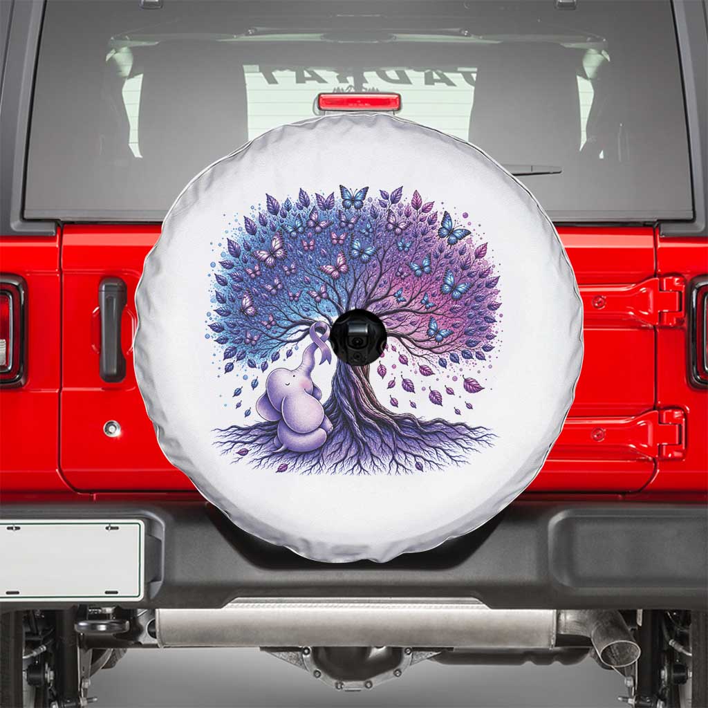 Purple Elephant Butterfly Ribbon Spare Tire Cover Tree Of Life Alzheimers Support TS12 White Print Your Wear