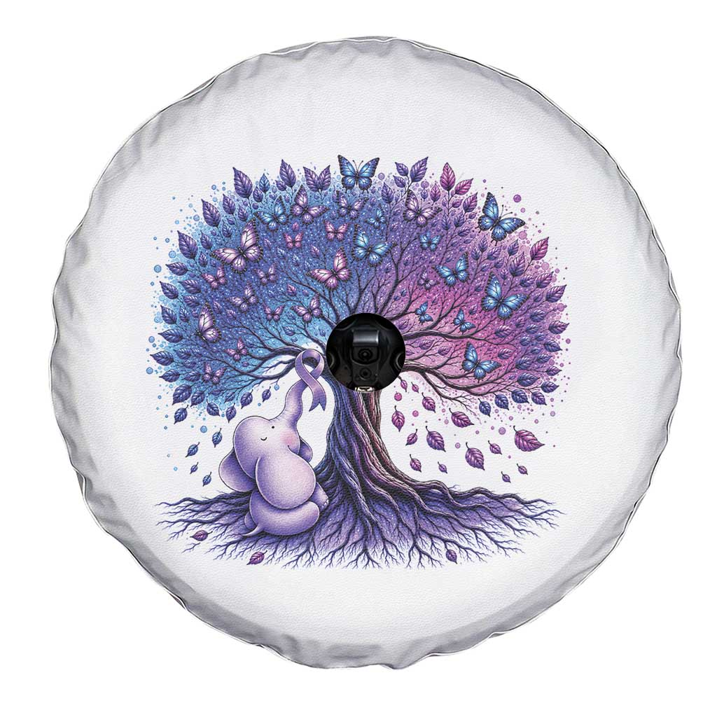Purple Elephant Butterfly Ribbon Spare Tire Cover Tree Of Life Alzheimers Support TS12 Print Your Wear