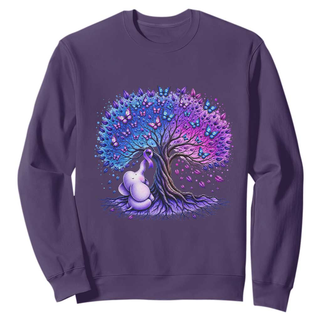Purple Elephant Butterfly Ribbon Sweatshirt Tree Of Life Alzheimers Support TS12 Purple Print Your Wear