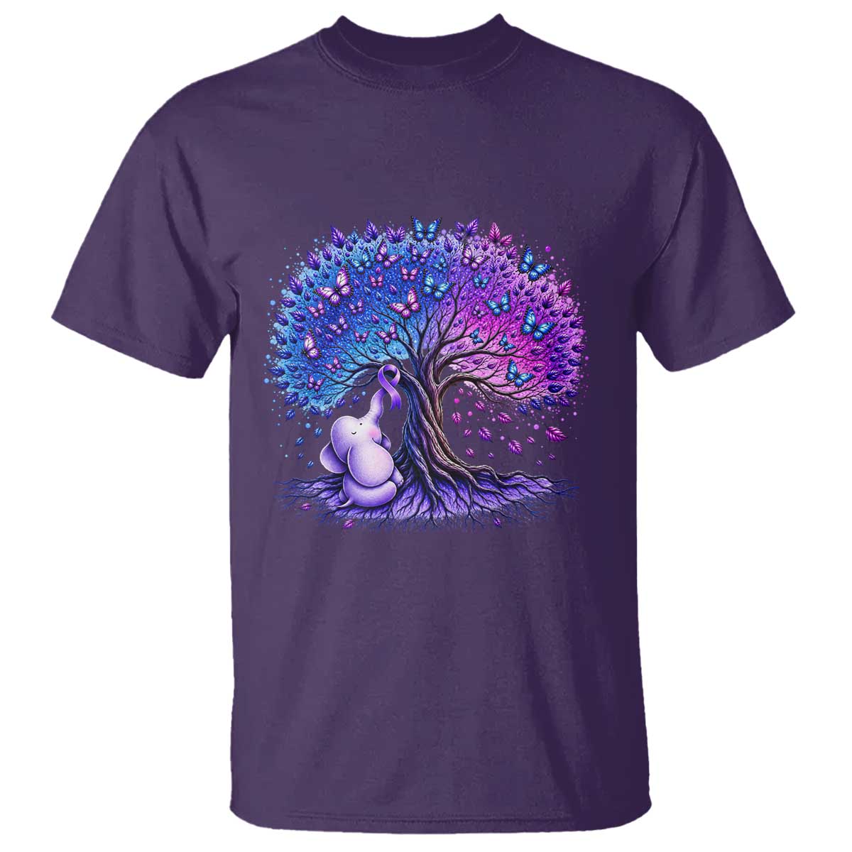 Purple Elephant Butterfly Ribbon T Shirt Tree Of Life Alzheimers Support TS12 Purple Print Your Wear
