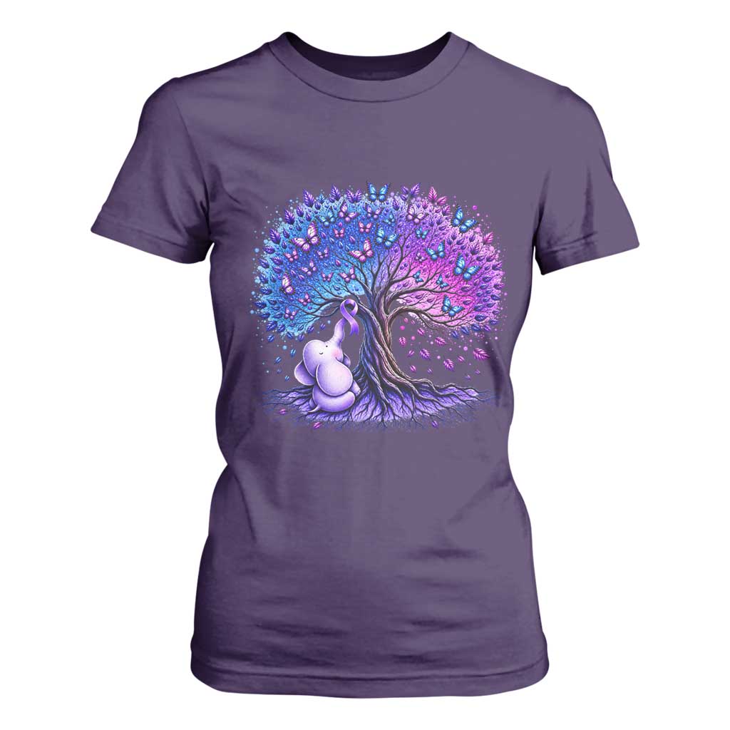 Purple Elephant Butterfly Ribbon T Shirt For Women Tree Of Life Alzheimers Support TS12 Purple Print Your Wear