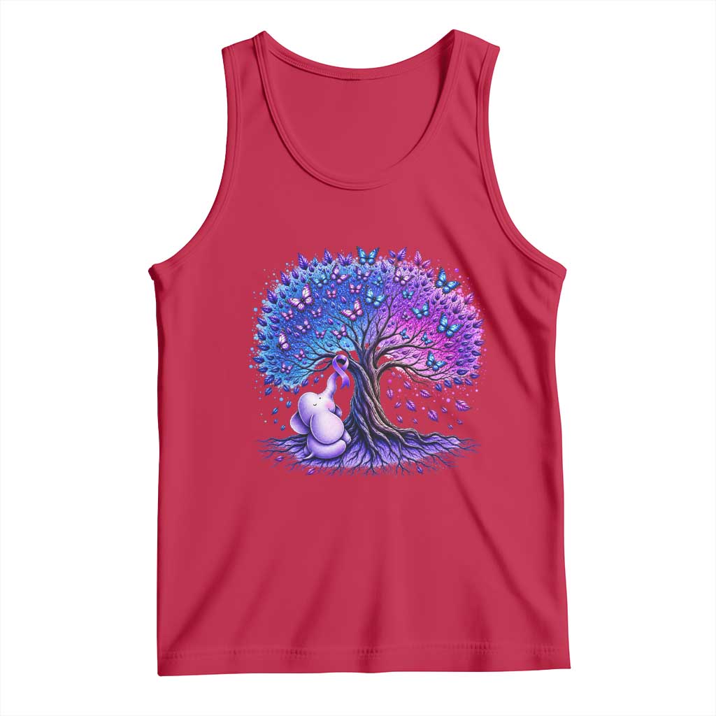 Purple Elephant Butterfly Ribbon Tank Top Tree Of Life Alzheimers Support