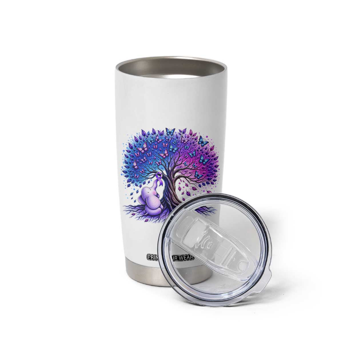 Purple Elephant Butterfly Ribbon Tumbler Cup Tree Of Life Alzheimers Support TS12 Print Your Wear