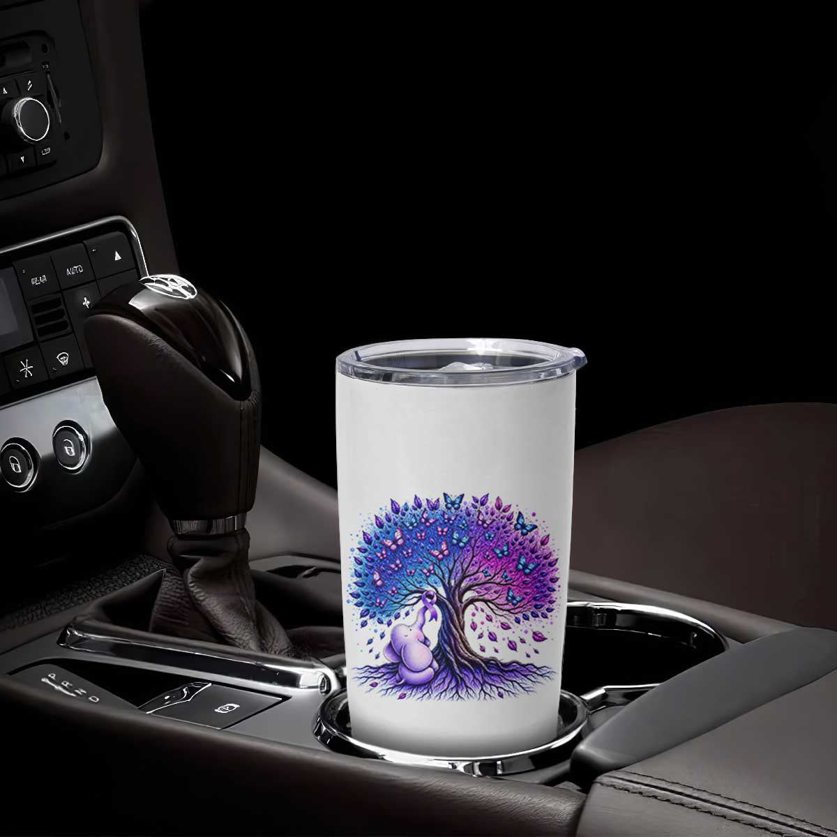 Purple Elephant Butterfly Ribbon Tumbler Cup Tree Of Life Alzheimers Support TS12 Print Your Wear