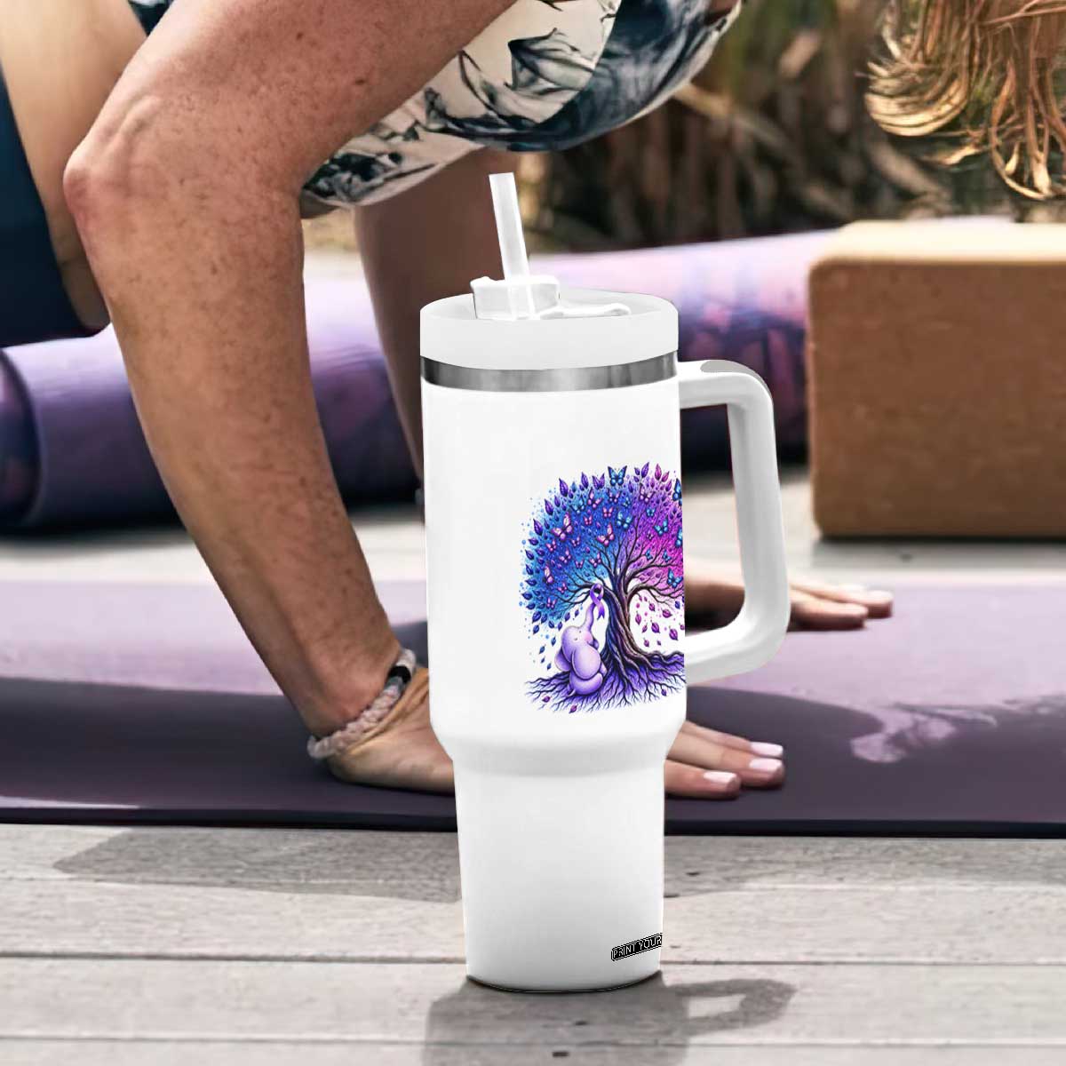 Purple Elephant Butterfly Ribbon Tumbler With Handle Tree Of Life Alzheimers Support TS12 Print Your Wear
