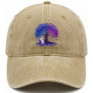 Purple Elephant Butterfly Ribbon Washed Cotton Baseball Cap Tree Of Life Alzheimers Support