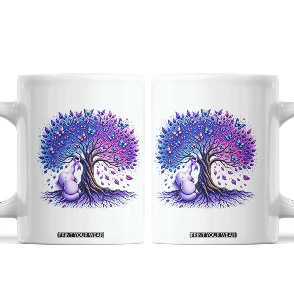 Purple Elephant Butterfly Ribbon Coffee Mug Tree Of Life Alzheimers Support TS12 White Print Your Wear