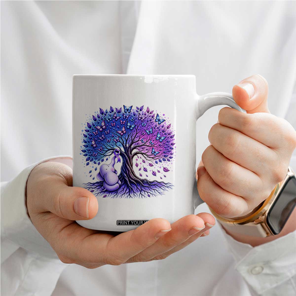 Purple Elephant Butterfly Ribbon Coffee Mug Tree Of Life Alzheimers Support TS12 Print Your Wear
