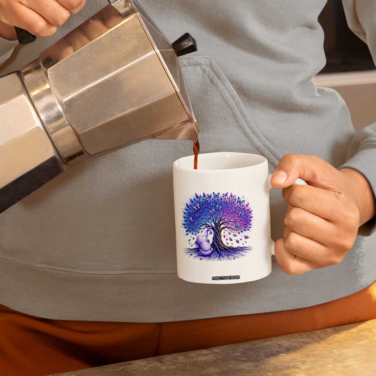 Purple Elephant Butterfly Ribbon Coffee Mug Tree Of Life Alzheimers Support TS12 Print Your Wear