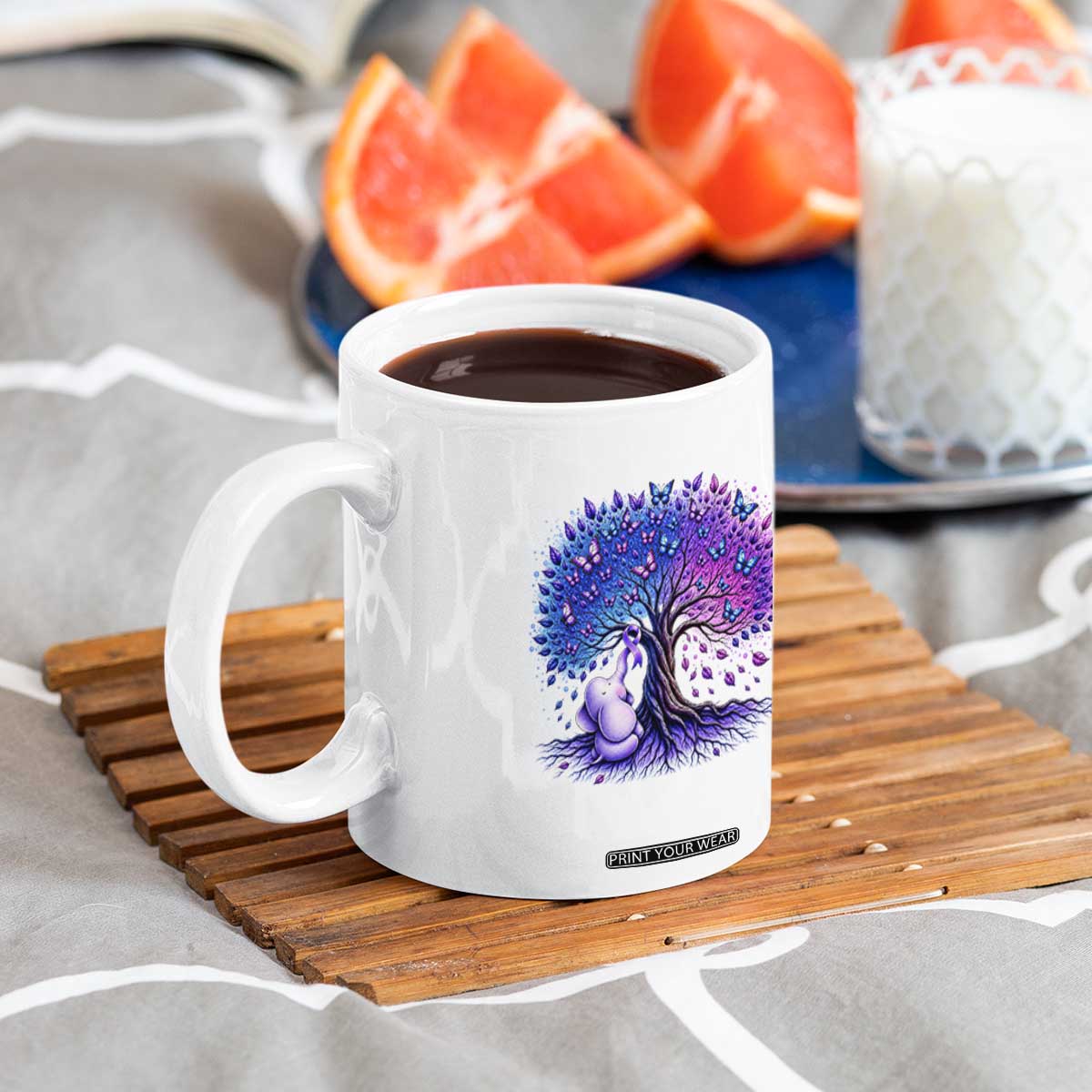 Purple Elephant Butterfly Ribbon Coffee Mug Tree Of Life Alzheimers Support TS12 Print Your Wear