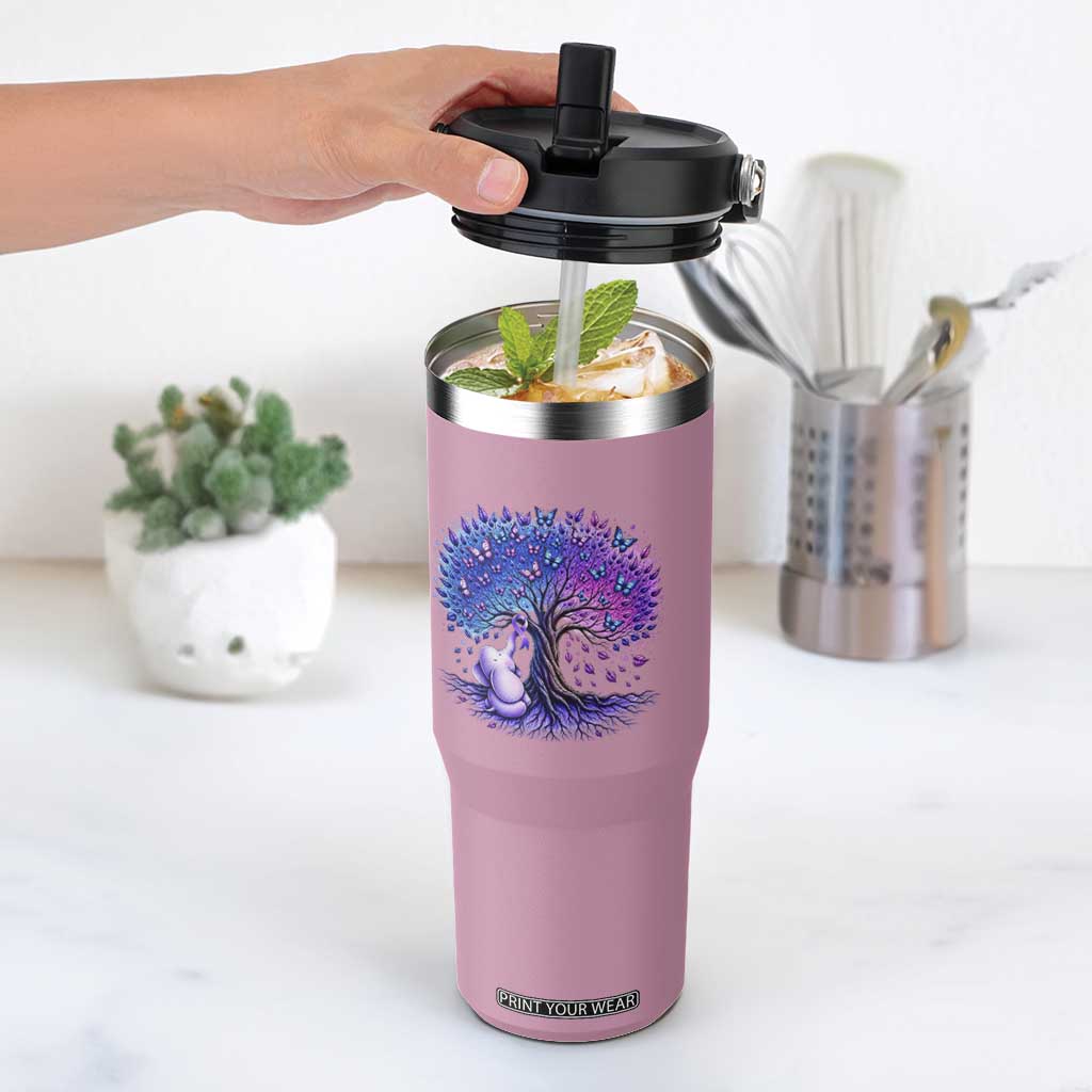 Purple Elephant Butterfly Ribbon Flip Straw Tumbler Tree Of Life Alzheimers Support TS12 One Size: 30 oz Light Pink Print Your Wear