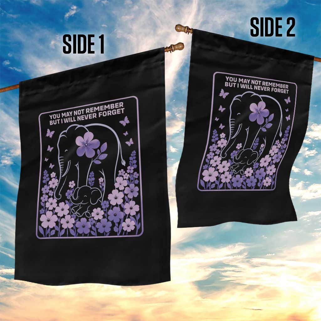 Elephant Alzheimers Purple Floral Support Garden Flag You May Not Remember But I Will Never Forget