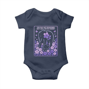 Elephant Alzheimers Purple Floral Support Baby Onesie You May Not Remember But I Will Never Forget