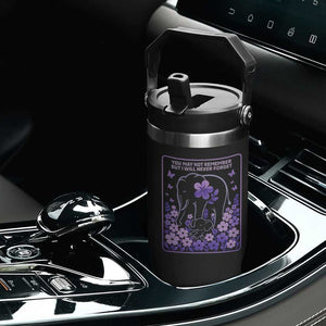 Elephant Alzheimers Purple Floral Support Flip Straw Tumbler You May Not Remember But I Will Never Forget