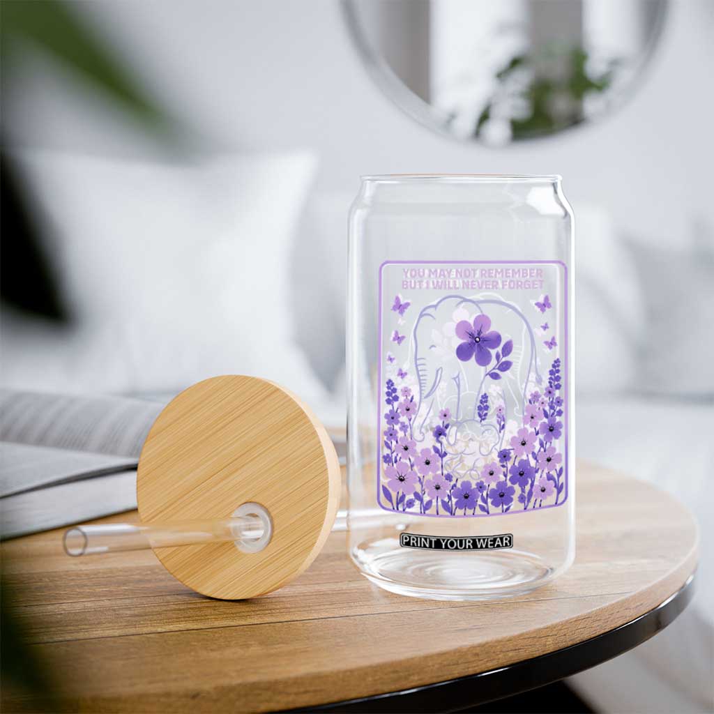 Elephant Alzheimers Purple Floral Support Glass Can You May Not Remember But I Will Never Forget
