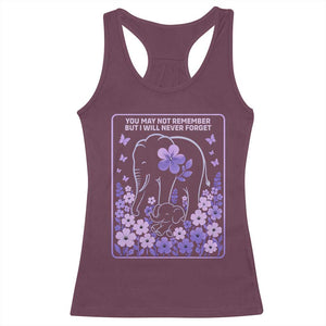 Elephant Alzheimers Purple Floral Support Racerback Tank Top You May Not Remember But I Will Never Forget