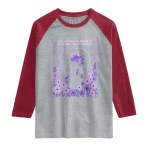 Elephant Alzheimers Purple Floral Support Raglan Shirt You May Not Remember But I Will Never Forget