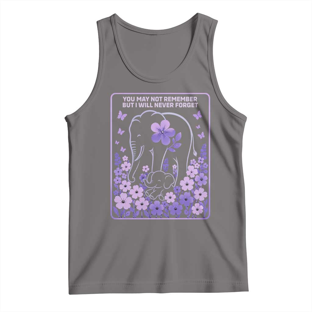 Elephant Alzheimers Purple Floral Support Tank Top You May Not Remember But I Will Never Forget