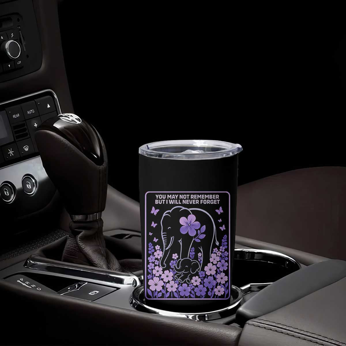 Elephant Alzheimers Purple Floral Support Tumbler Cup You May Not Remember But I Will Never Forget