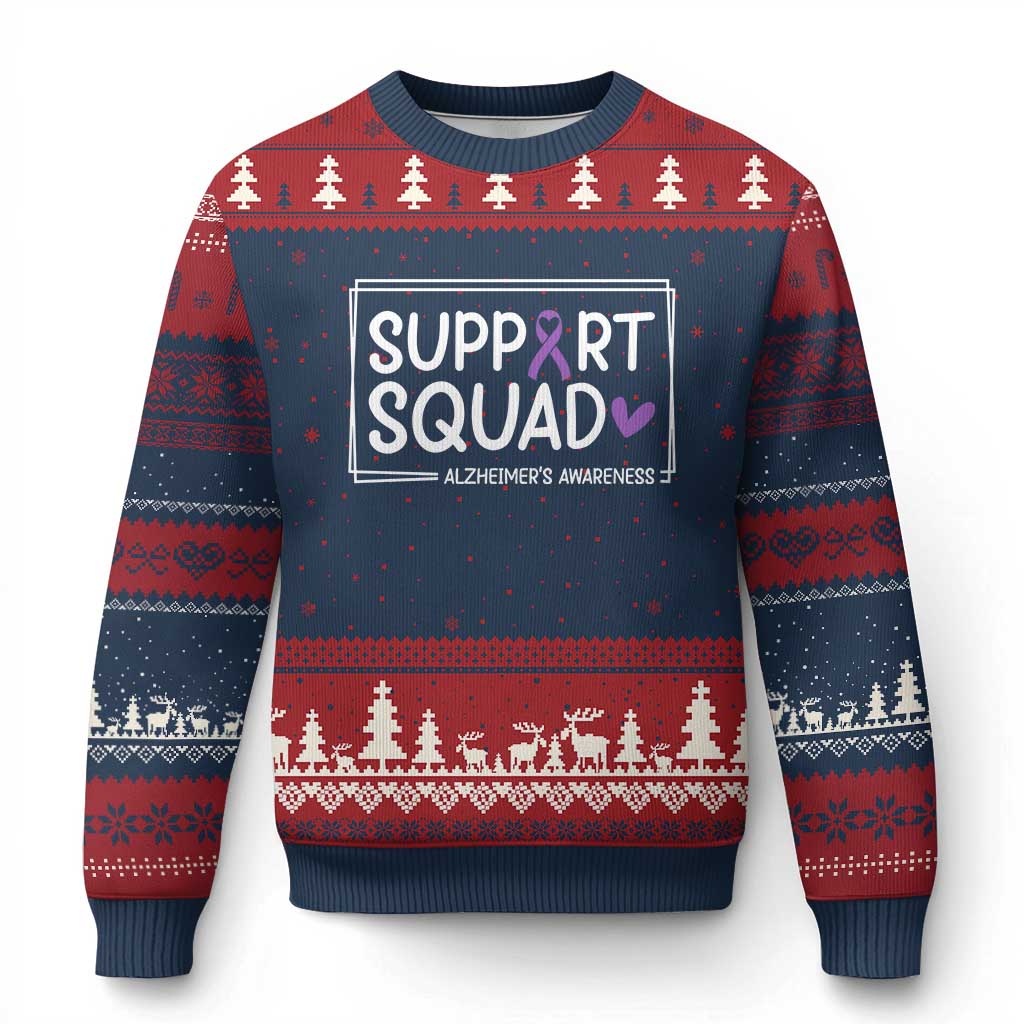 Support Squad Alzheimers Ugly Christmas Sweater Purple Ribbon Hope Strength Love