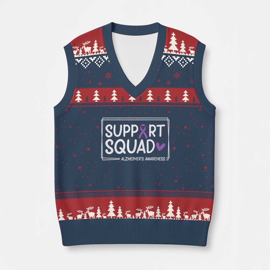 Support Squad Alzheimers V-Neck Knit Sweater Vest Purple Ribbon Hope Strength Love TS12 Navy Red Print Your Wear