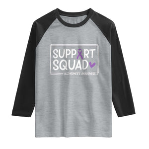 Support Squad Alzheimers Raglan Shirt Purple Ribbon Hope Strength Love
