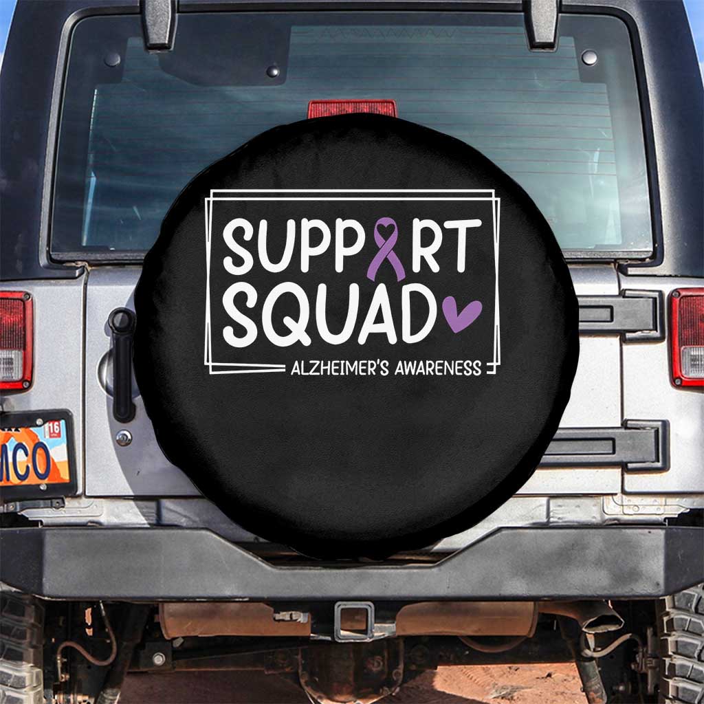 Support Squad Alzheimers Spare Tire Cover Purple Ribbon Hope Strength Love TS12 No hole Black Print Your Wear