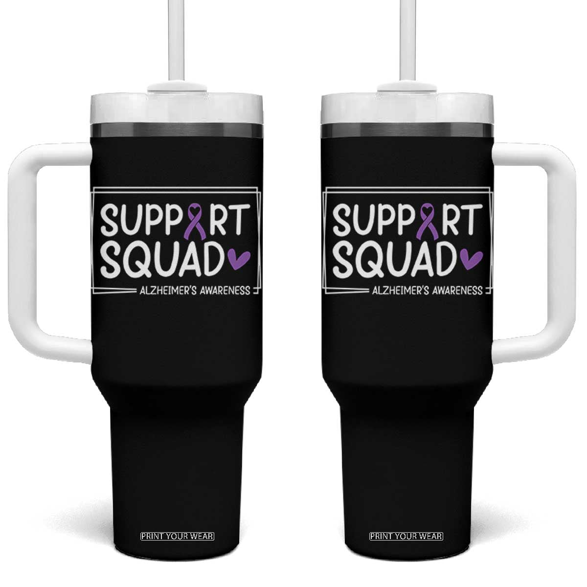 Support Squad Alzheimers Tumbler With Handle Purple Ribbon Hope Strength Love TS12 One Size: 40 oz Black Print Your Wear