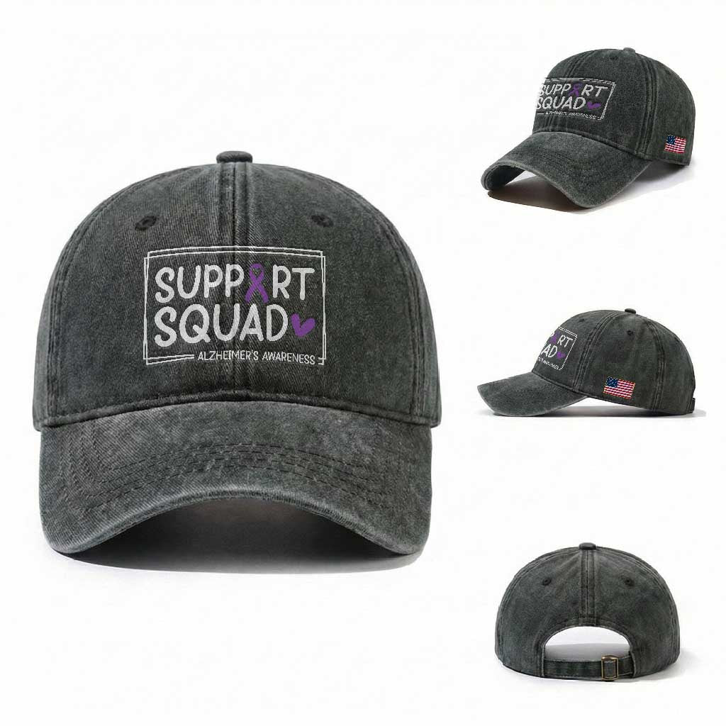 Support Squad Alzheimers Washed Cotton Baseball Cap Purple Ribbon Hope Strength Love