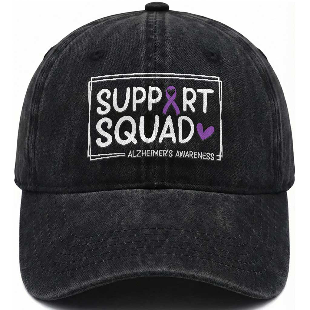 Support Squad Alzheimers Washed Cotton Baseball Cap Purple Ribbon Hope Strength Love TS12 Print Your Wear