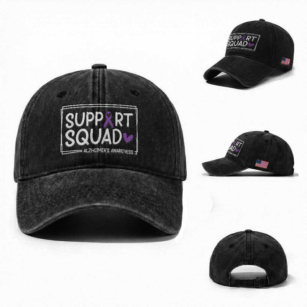 Support Squad Alzheimers Washed Cotton Baseball Cap Purple Ribbon Hope Strength Love