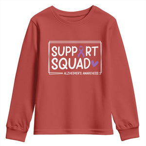 Support Squad Alzheimers Youth Sweatshirt Purple Ribbon Hope Strength Love