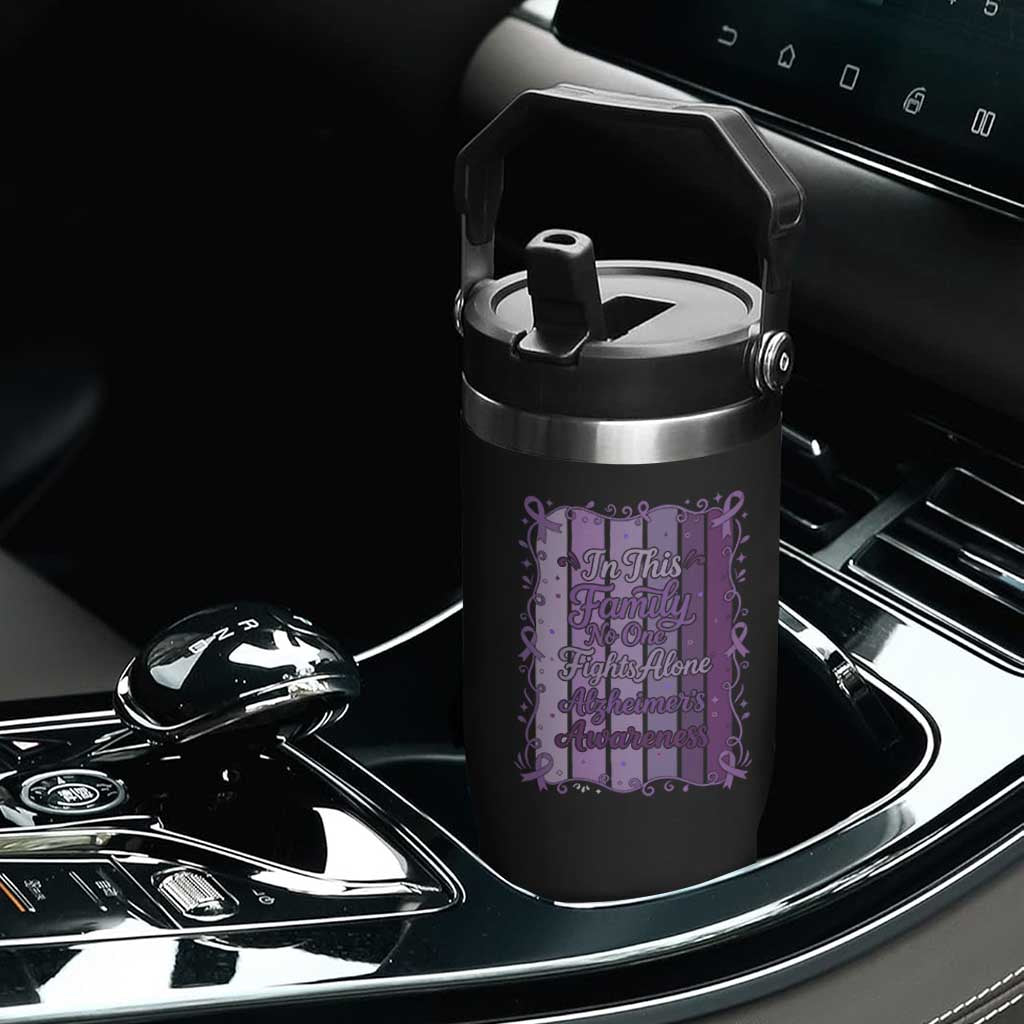 Purple Ribbon Alzheimers Caregiver Squad Gift Flip Straw Tumbler In This Family We Support Together