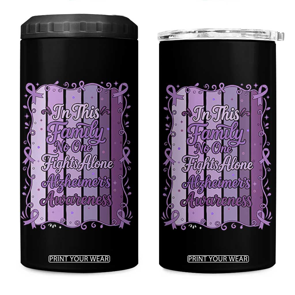 Purple Ribbon Alzheimers Caregiver Squad Gift 4 in 1 Can Cooler Tumbler In This Family We Support Together