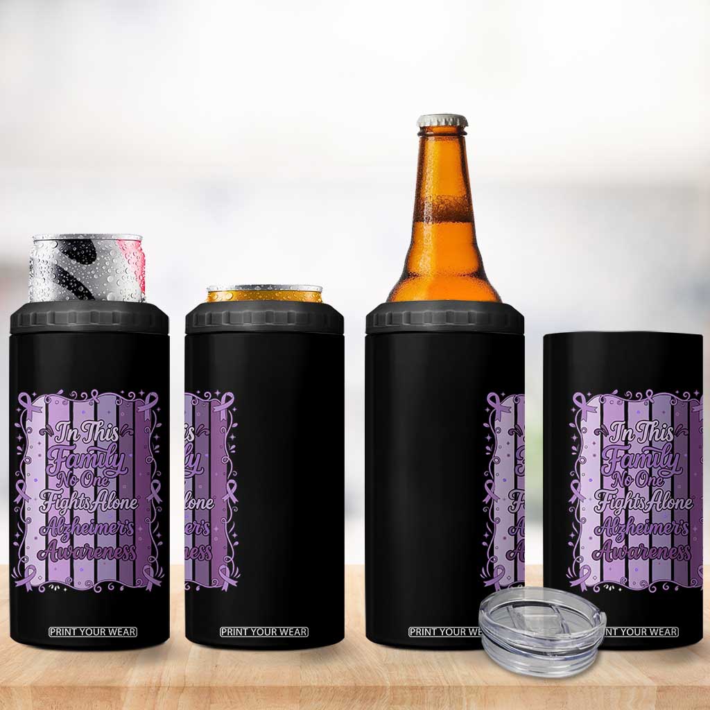 Purple Ribbon Alzheimers Caregiver Squad Gift 4 in 1 Can Cooler Tumbler In This Family We Support Together