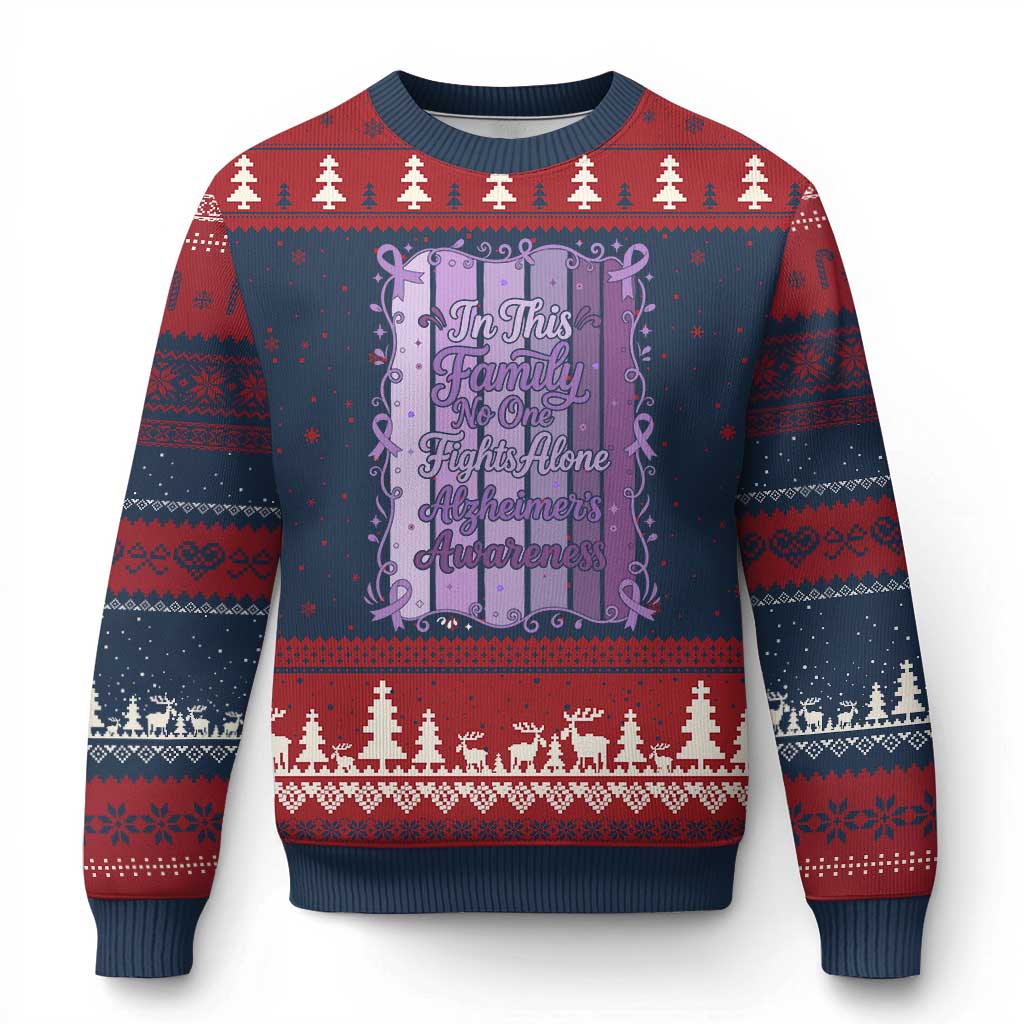 Purple Ribbon Alzheimers Caregiver Squad Gift Ugly Christmas Sweater In This Family We Support Together