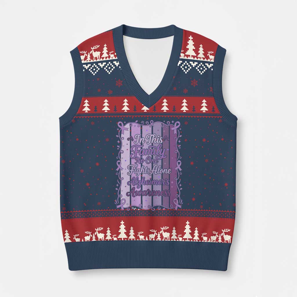 Purple Ribbon Alzheimers Caregiver Squad Gift V-Neck Knit Sweater Vest In This Family We Support Together TS12 Navy Red Print Your Wear