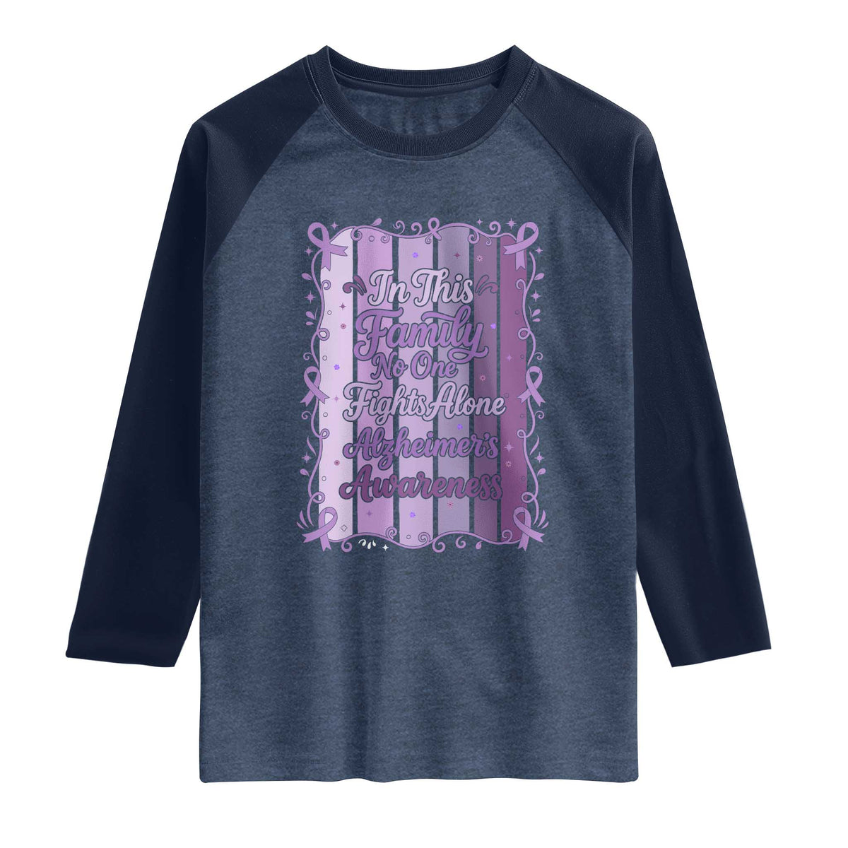 Purple Ribbon Alzheimers Caregiver Squad Gift Raglan Shirt In This Family We Support Together