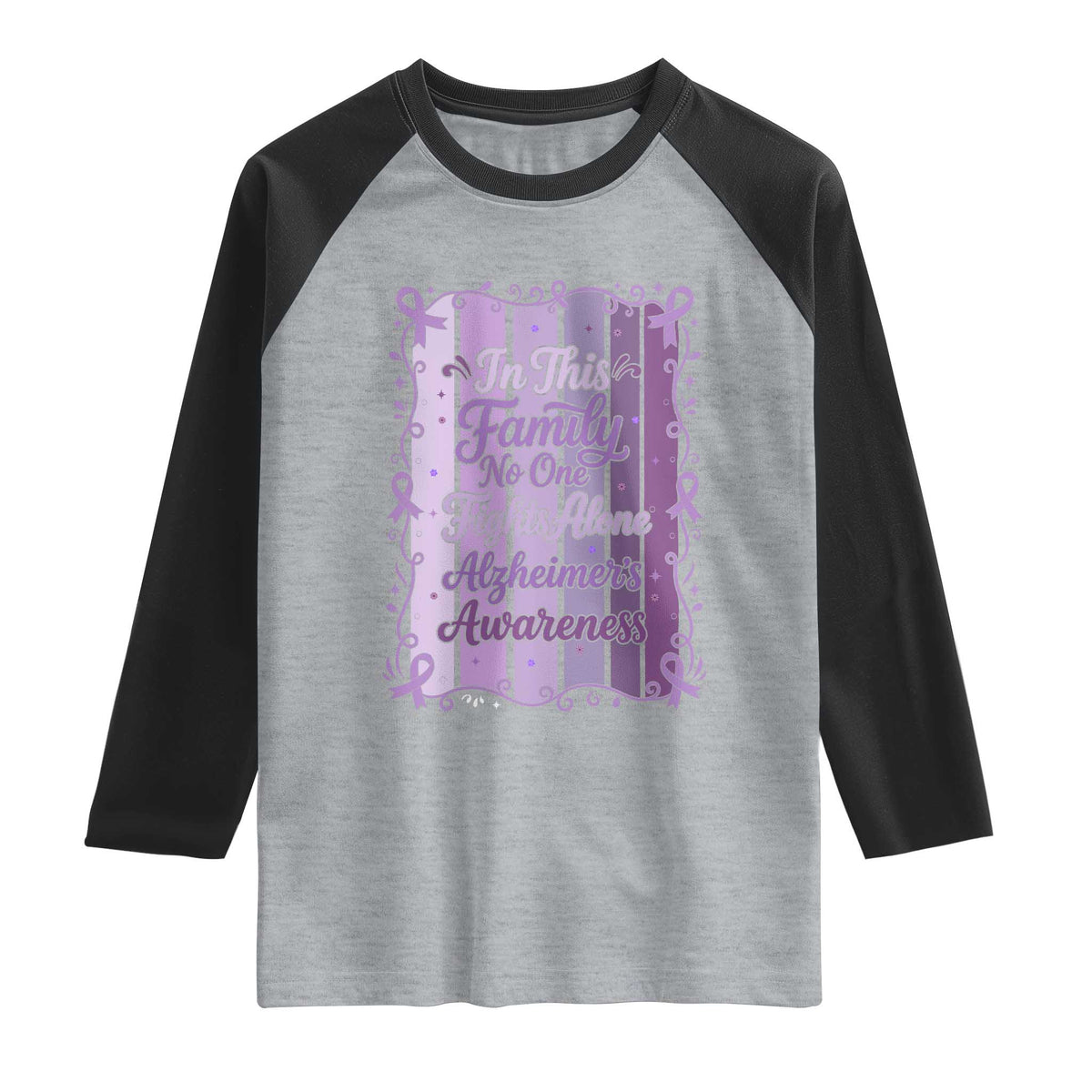 Purple Ribbon Alzheimers Caregiver Squad Gift Raglan Shirt In This Family We Support Together