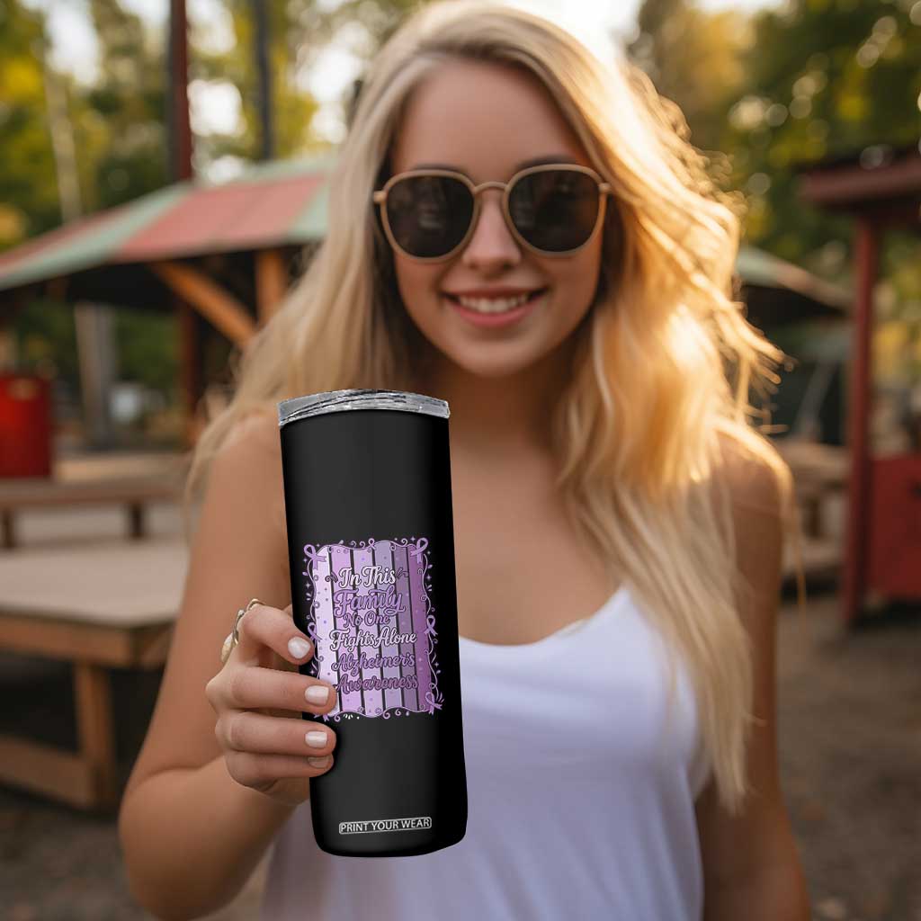 Purple Ribbon Alzheimers Caregiver Squad Gift Skinny Tumbler In This Family We Support Together