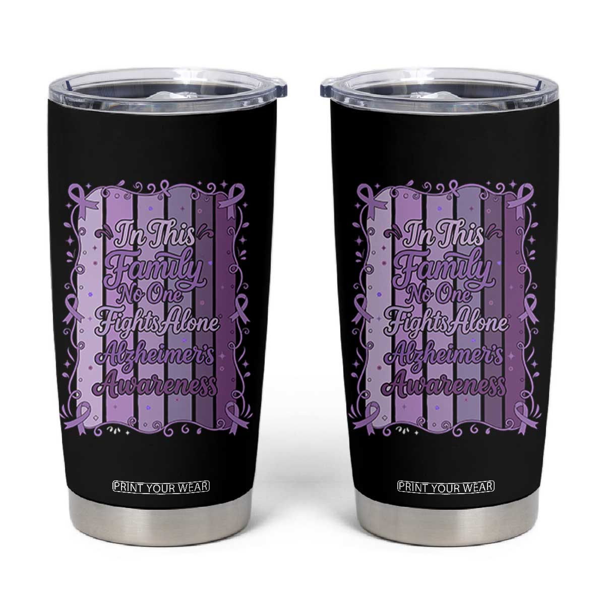 Purple Ribbon Alzheimers Caregiver Squad Gift Tumbler Cup In This Family We Support Together
