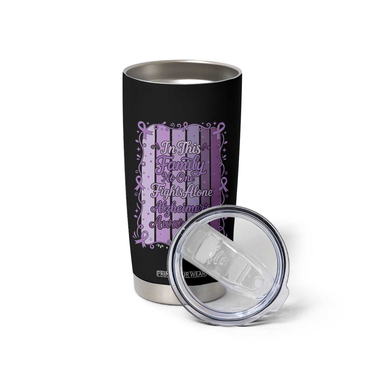 Purple Ribbon Alzheimers Caregiver Squad Gift Tumbler Cup In This Family We Support Together