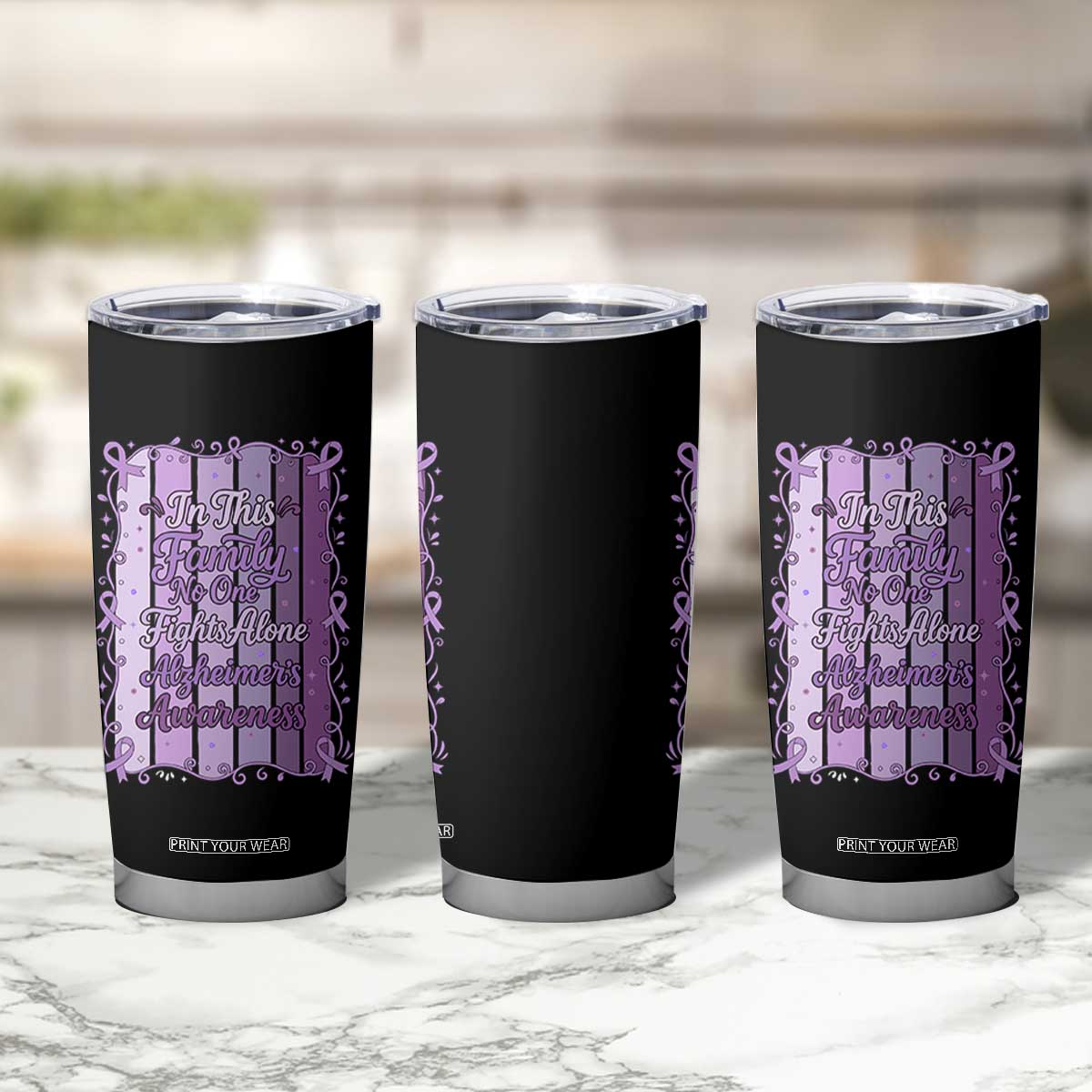 Purple Ribbon Alzheimers Caregiver Squad Gift Tumbler Cup In This Family We Support Together