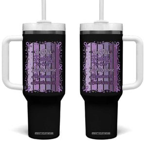Purple Ribbon Alzheimers Caregiver Squad Gift Tumbler With Handle In This Family We Support Together